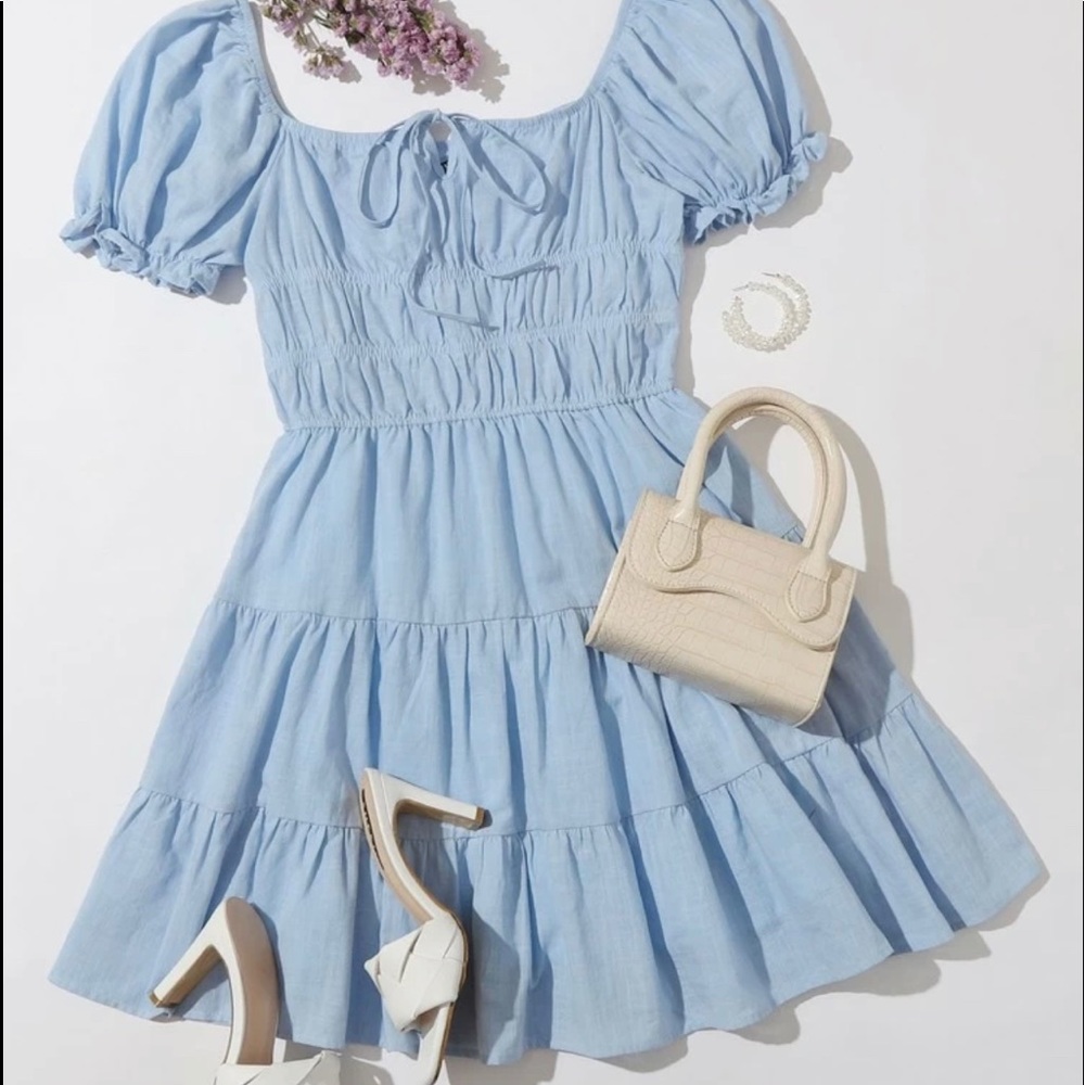 Tie Front Ruched Bust Tiered Dress